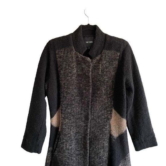 NIC + ZOE Wool Cotton Long High Low Cardigan Sweater Coat Black Grey Tan S - Picture 2 of 8